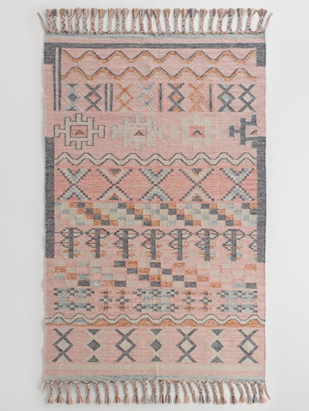 World Market Pink and Gray Boho Geometric Rug 5ft x 8ft